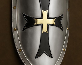 Handmade Medieval Crusader Shield: Black Gold Templar Knight Decor