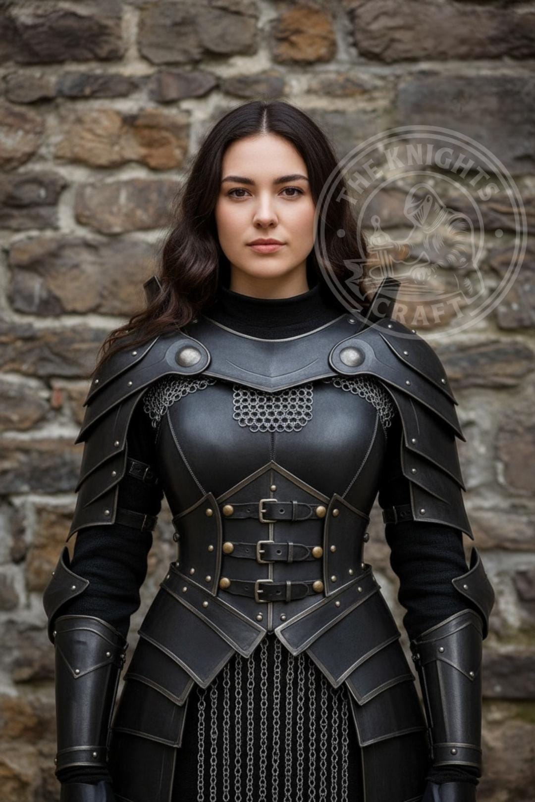 Lady Black Medieval Armor: Women's Steel Pauldrons, Bracers & Chainmail ...