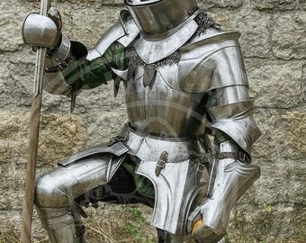 Wearable 18 Gauge Steel Full Plate Armor Suit: Medieval Gothic Knight LARP Cosplay