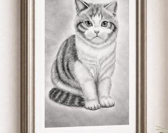 Pencil Cat Illustration Art – Hand-Drawn Pet Portrait (Digital Download)