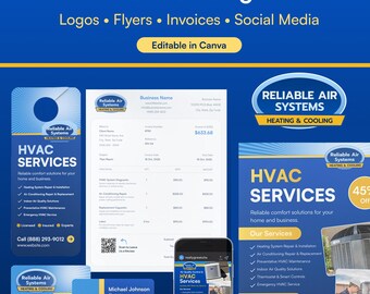 HVAC Branding Kit | Logo & Brand Pack | Contractor Branding Package | Marketing Templates | Canva Editable