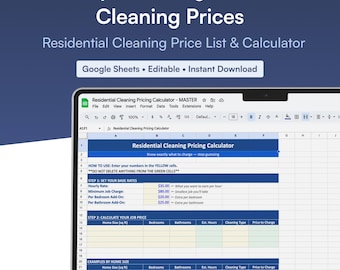 Residential Cleaning Price List & Calculator | House Cleaning Pricing Spreadsheet | Google Sheets