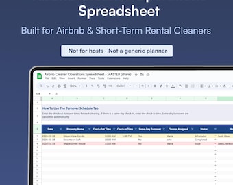 Airbnb Cleaner Operations Spreadsheet | Turnover Scheduling, Pricing & Host Management System