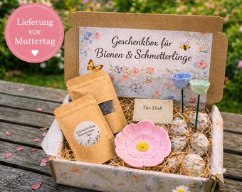 Geschenk für Mama | Muttertag Geschenk Box | Bientränke Set für Garten | Bienen & Schmetterlinge | Nachhaltiges Geschenk