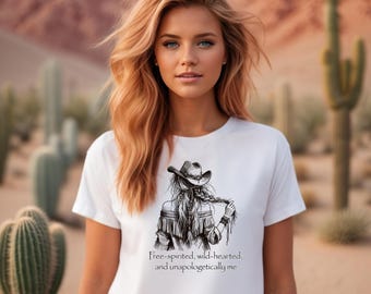 Camiseta con gráfico de vaquera bohemia occidental, camiseta de corazón salvaje de espíritu libre,