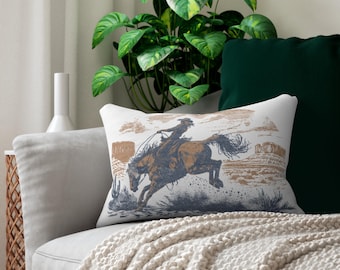 Almohada lumbar de vaquero, almohada decorativa estilo western para el hogar, almohada rústica de rodeo para sofá o cama, decoración estilo rancho western para sala de estar.