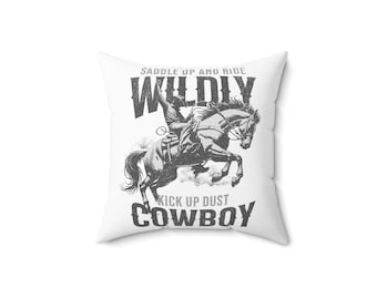 Retro Cowboy Pillow, Bucking Horse Western Throw Pillow, Ranch House Decor for Man Cave or Country Bedroom