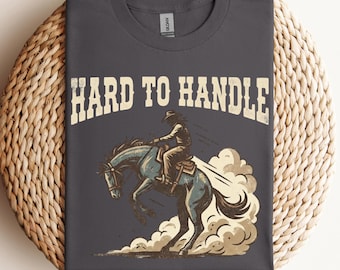 Western grafisch T-shirt moeilijk te hanteren shirt, cowboy T-shirt vintage rodeostijl, country lifestyle T-shirt, kledingstuk geverfd katoen