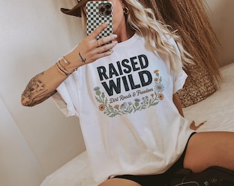 Verhoogd wild shirt, western boho graphic T-shirt, country girl shirt, bloemen shirt, rustiek esthetisch T-shirt, onverharde wegen vrijheid