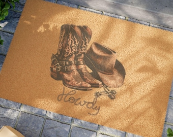 Paillasson Howdy, tapis de bienvenue pour bottes de cowboy, déco ranch rustique