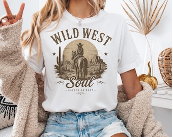 Vintage western grafisch T-shirt, shirt Wild West Soul, esthetische T-shirt cowgirl, western boho-shirt vrouwen, Desert Cowboy-T-shirt, retro westerntop