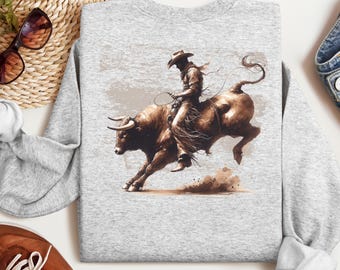 Bull Riding Rodeo Sweatshirt: Western Cowboy Unisex Pullover