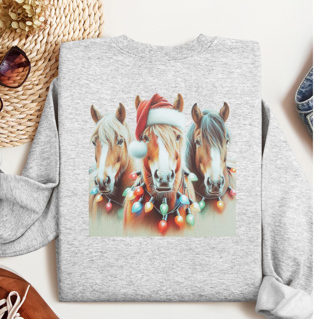 Christmas Horse Santa Hat Sweatshirt: Holiday Crewneck Pullover - Etsy