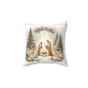 Christmas Cushion, 100% Faux Suede Square Nativity Scene Pillow