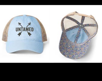 Western-truckerhoed voor dames, landelijke pet met mesh achterkant, paardenstaarthoed, casual cowgirl-outfit, gewassen katoenen snapback-hoed