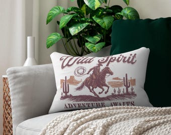 Almohada lumbar de vaquero, decoración de rancho occidental, cojín con acento de rodeo para sala de estar rústica