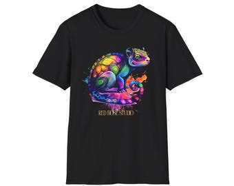 カラフルなカメレオンTシャツ、目立つ勇気、レインボーグラフィックT