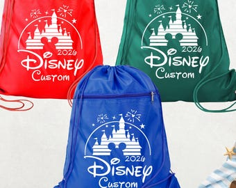 Custom Disney Drawstring Bags Disneyworld Trip Drawstring Bag, Disneyland Backpack Bag, Disney Trip Bags, Family Disney Trip Drawstring Bags