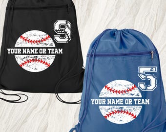 Personalized Baseball Drawstring Bag Custom Team Name Sports Sack Number and Name Gym Bag Baseball Player Custom Name and Number Backpack