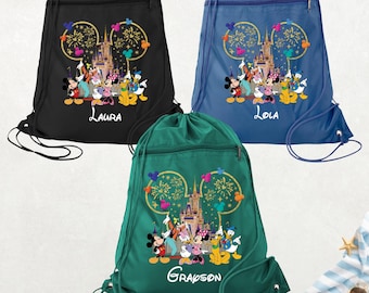 Personalized Disney Backpack Disneyland Drawstring Bag, Disneyworld Family Vacation Bag, Disney Trip Bag, Custom Disney Group Drawstring Bag