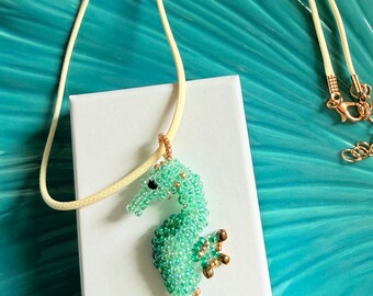 Turquoise Seahorse Necklace, Adjustable Gold Accent