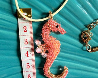 Coral & Gold Seahorse Necklace - Adjustable