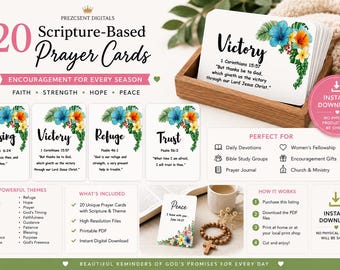 Prayer Cards Scripture-Based Bundle Christian 20 Printable Cards Bible Verse Encouragement Cards Daily Devotional Printable Faith-Based Gift