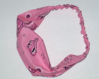 Pink Cowgirl Boots Hat Guitar Print Headband, Sweatband, Cool, Comfortable Cotton
