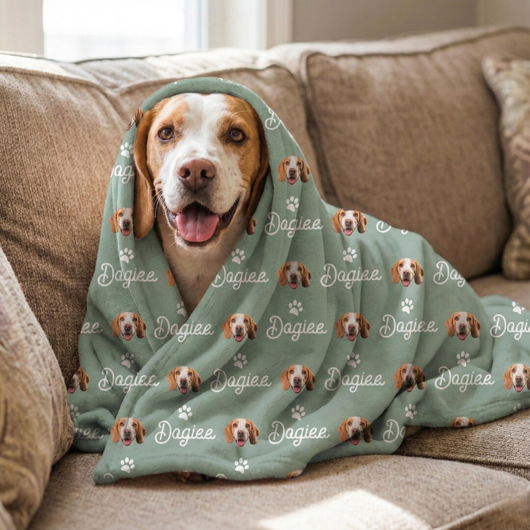 Custom Pet Photo Blanket With Name, Personalized Dog Cat Blanket ...