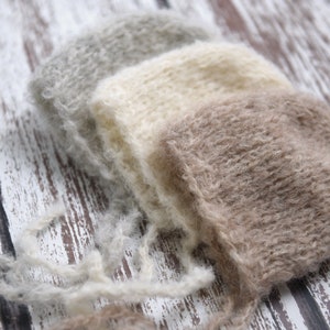 RTS, ready to ship, simple round back bonnet, alpaca hat, soft thin hand knit, gender neutral, newborn photography prop, choose a color