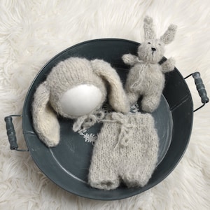 Sitter bunny set, bonnet, shorts and bunny softie set, alpaca hat, round back bonnet, newborn outfit, Easter photo prop, choose a color