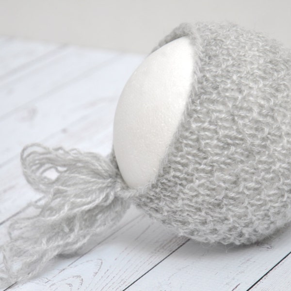 Textured mohair bonnet knit newborn round back hat baby girl boy romantic vintage unisex photography prop - choose a color