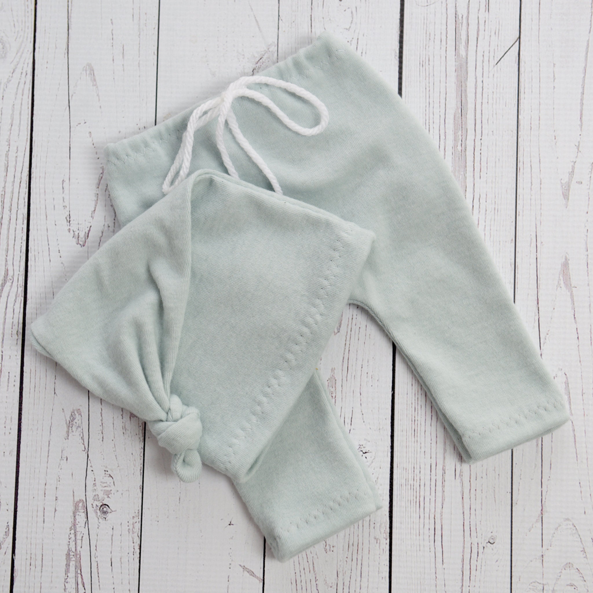 Newborn sleep knot hat and pants set beige gray mint green Etsy