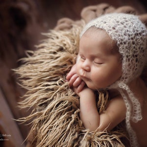 Crochet lacy bonnet, newborn bonnet, romantic ethearal mohair sitter hat, christening hat baby girl photography prop, choose a color