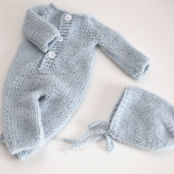 Newborn Boy Stylish Blended Romper In Sky Blue Color With Cap main image 1