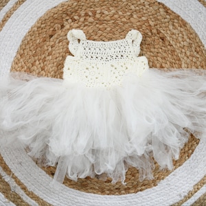 Ready to ship, RTS, Baby dress, crochet and tulle dress with straps, floral dress, tutu, girl photo prop, 0 - 2 months