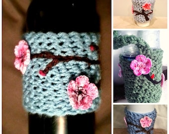 PATTERN CROCHET Charming Cherry Blossom Drink Sleeve