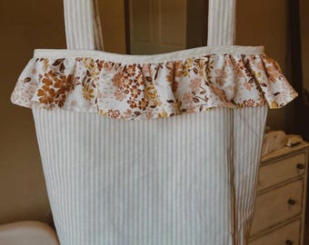 Cream Striped & Floral Stroller Bag