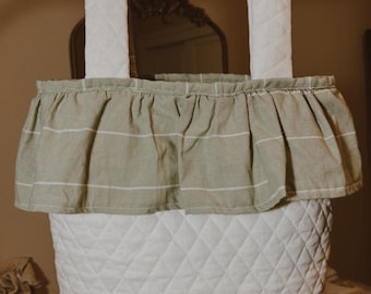 Cream & Green Striped Stroller Bag
