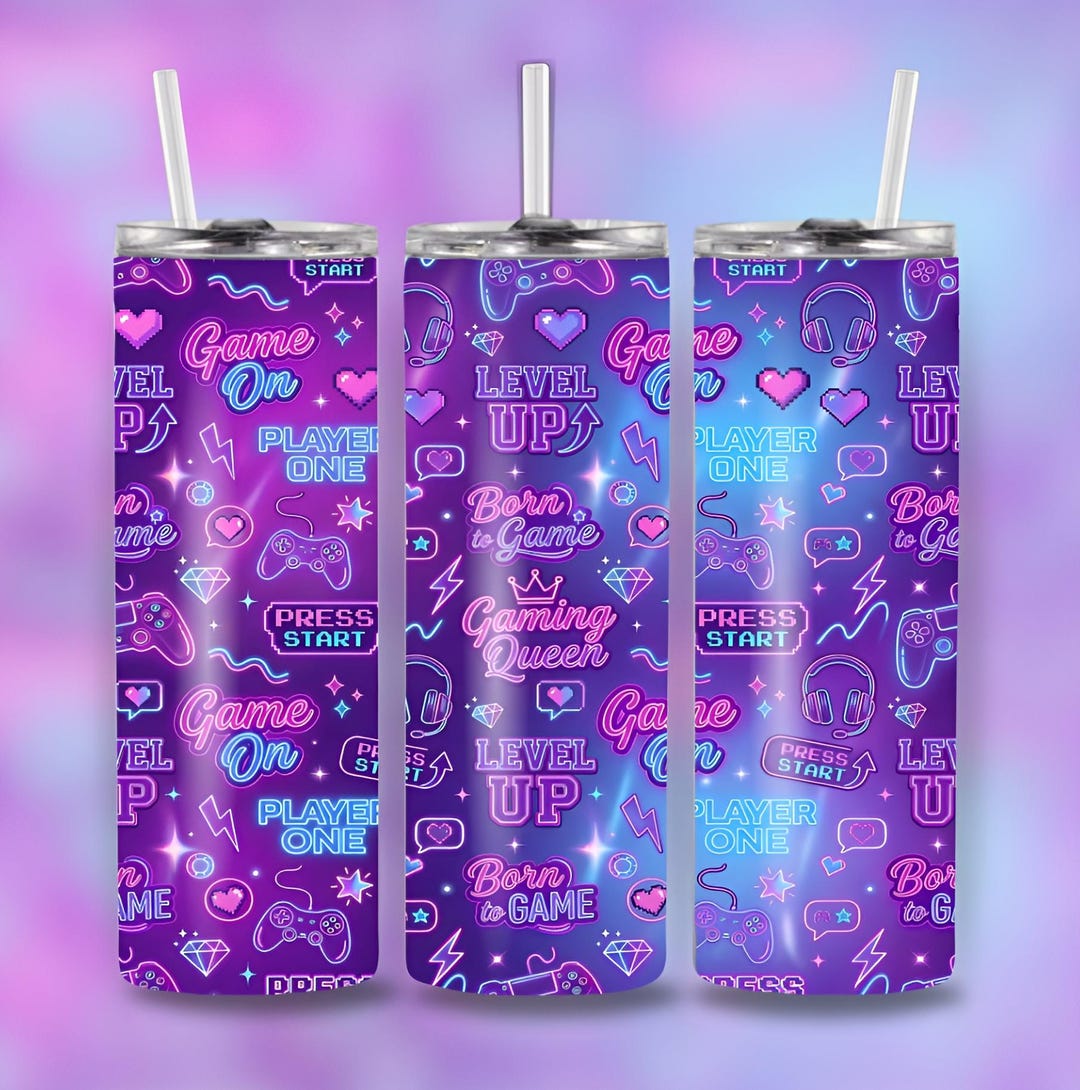 Gamer Girl Skinny Tumbler Wrap 20oz | Neon Gaming Queen Sublimation PNG ...