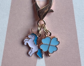 Blue Unicorn Pony Bridle Charm, Lucky Clover Horse Charm, Handmade Equestrian Bag Charm, Horse Girl Gift, Pony Charm for Backpack & Keychain