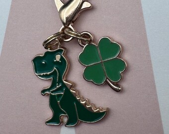 Dinosaur Horse Show Charm, Green Dino Bridle Charm, Lucky Clover Bag Charm, Backpack Charm, Horse Girl Gift