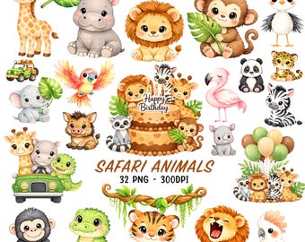 Safari Animals PNG | Cute Zoo Animals Clipart Bundle • Safari Birthday, Cake Toppers & Baby Shower