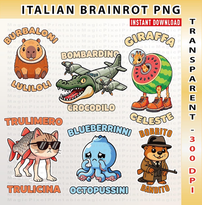 Brainrot Png Bundle, Italian Brainrot PNG, Brainrot PNG Sublimation ...