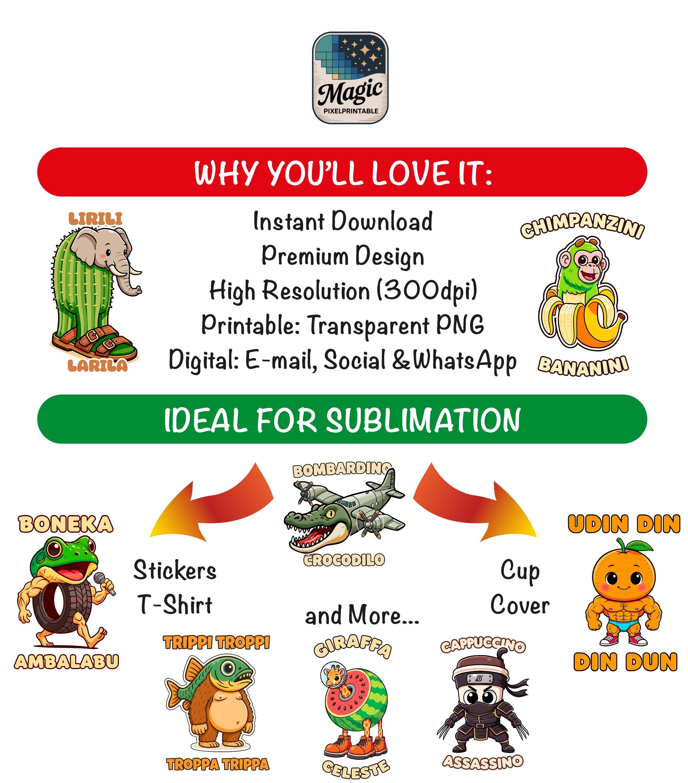 Italian Brainrot PNG Bundle, Brainrot Png, Brainrot Stickers Printable ...