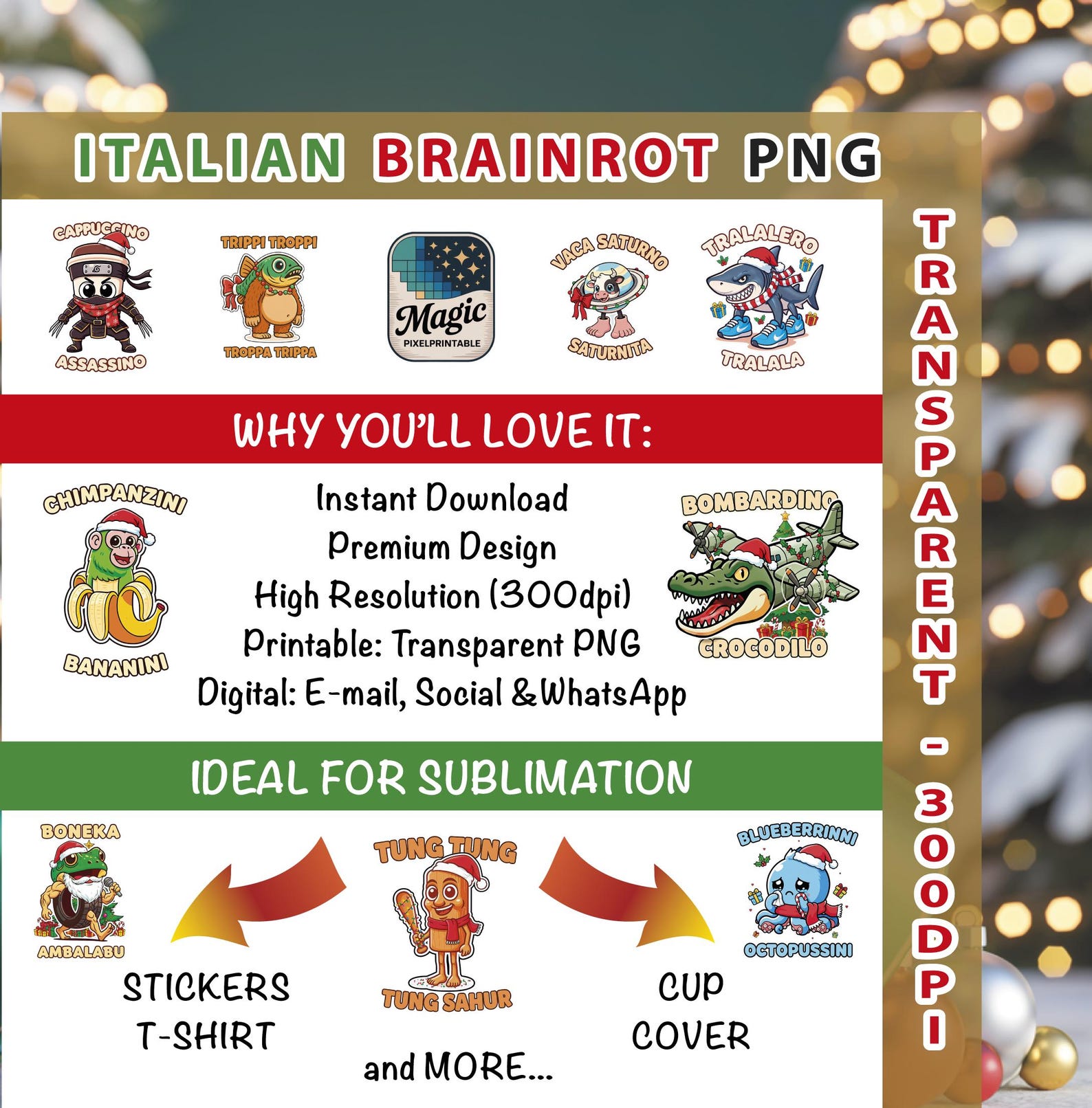 Brainrot Christmas, Italian Brainrot Png, Brainrot Png Bundle, Brainrot ...