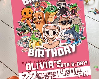 Invitación de cumpleaños de "Italian Brainrot", invitación digital, invitación para fiesta de cumpleaños, invitación divertida para niños, plantilla de Canva, editable
