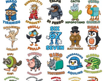 Brainrot italiano Png, pegatinas digitales Brainrot, paquete PNG, personajes divertidos de memes, robar un Brainrot, Frigo Camelo, Svinino Bombardino