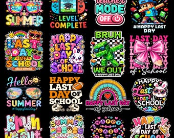 Paquete de imágenes PNG para el último día de clases | Diseño de camiseta para el último día de clases | Fin de clases, vacaciones de verano para maestros, graduación infantil PNG