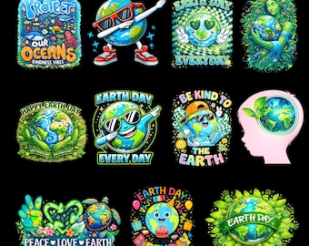 Paquete PNG del Día de la Tierra: Imágenes prediseñadas divertidas del Día de la Tierra e imprimibles de amabilidad | PNG transparentes de alta resolución para el aula, pegatinas y regalos